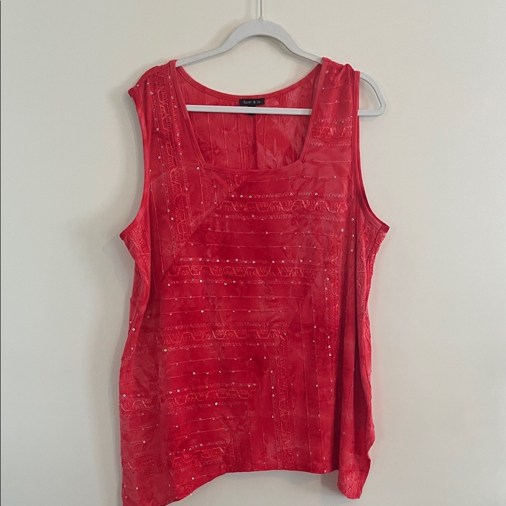 Sami & Jo Boho Tunic Top Embroidered Tie Dye Sequin Artsy Whimsigoth XL Red